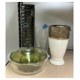 Pottery Flower Vases, Glass Vase, and Bowls