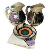Gail Pittman Ceramic Pitchers, Bowl, and Trivets
