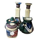 Gail Pittman Ceramic Candle Sticks, Shaker, Sugar,