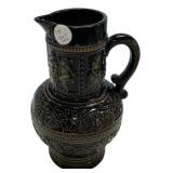 9 1/2" German Cobalt Blue and Tan Pottery Pitcher