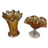 Carnival Signed Northwood Rib Vase Marigold, Fento