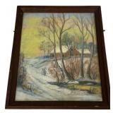 13"H., 11" w Antique Landscape Pastel Artwork