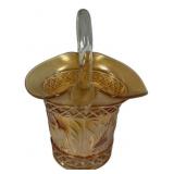 6" marigold carnival glass basket Stork and Rushe