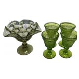 Green Glass Pedestal Compote 5" and Duncan Miller