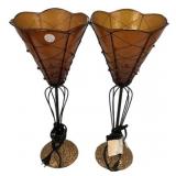 20"h Pair of martini glass lamps orange fiberglas