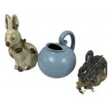 Stangl Pitcher, and Signed Ceramic Rabbits