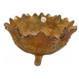 Carnival Fenton Two Flowers Footed Bowl 9"w