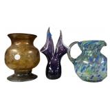 Three Art Glass Vases and Pitcher