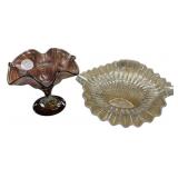 Dugan Peach Opalescent  Corned Bowl and Fenton Car