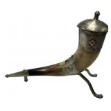 Pewter Handcrafted Cow Horn Viking Drinking Vessel
