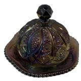 Indiana Glass carnival glass butter dish purple ir