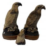 Three Hand Carved Buffalo Horn Eagle Bird Sculptur