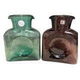 Two Blenko Art Glass double spout water bottles 8"