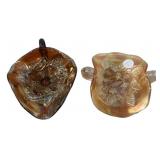 marigold carnival glass triangular candy dish, car
