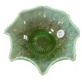 Dugan green opalescent glass bowl 7"