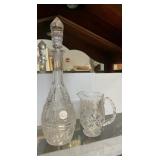 Pressed Glass Decanter 15"h, and Pitcher