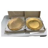 Two Boxes of 13" Round Gold Leaf Chargers