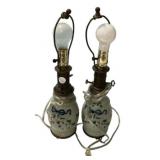 Vintage-style table lamps feature hand-painted flo