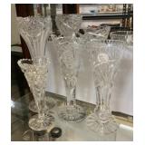 Four Cut Glass Flower Vases 12"h