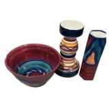 Gail Pittman Candle Holder 9"h., Vase, and Bowl