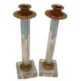 9"h Pr Hollywood Regency Glass Candle Holders