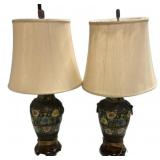 Pair of Cloisonne Bronze Vase Lamps 33"h