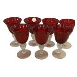 7 Red Glass Wine Glasses 6 1/2"h