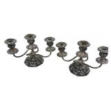 Pair of Silver Plated 3 Slot Candle Holders 8"h.,
