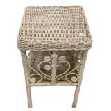 White Wicker Side Table 21"h