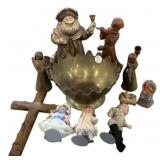 Trinkets, Brass Center Piece Bowl, and Figurines