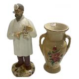 Porcelain Vase and Czech Art Glass Doctor 9"h