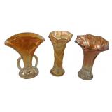 Two Carnival Marigold Vases and Basket Vase 8"