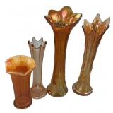 Four Carnival Marigold Assorted Vases