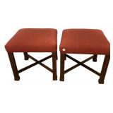 Pair of Chinese Chippendale Upholstered Stools 18"