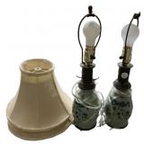 19"h Pair of Celadon green pottery table lamps