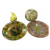 Mustard Seed Pumpkin, Rabbits 4"h, and Glass Plat