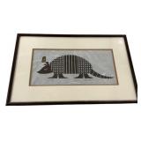 Signed and Numbered Linocut Style Armadillo 14"h.