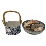 Blue and White Bowl and Pier 1 Basket