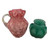 Pink and White Spatter Pitcher and Art Glass Vase