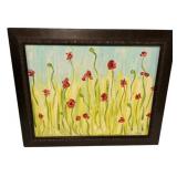 21"h., 24"w Signed DCQ Painting of Flowers in Fi