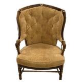 French Country accent chair golden yellow tufted f