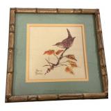 Harry Maddox Hand Painted Bird Framed 11"h., 11"