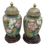 Pair of 10" Chinese cloisonne ginger jars