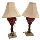 Pair Mid 19th Century Cranberry Table Lamps