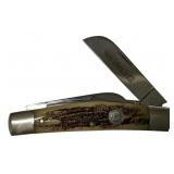 Queen Cutlery 32 Carved Stag Bone Folding Knife