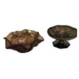 Carnival Glass Bowl & Compote Pair
