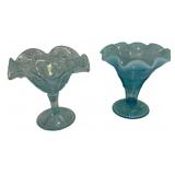 Pair Ruffled Edge Glass Compotes