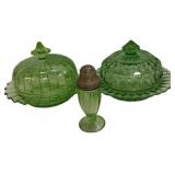 Green Depression Glass 3-Piece Lot