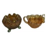 Marigold Carnival Glass Bowl & Sugar