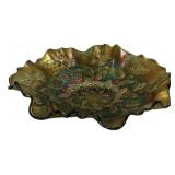 Carnival Glass Holly Berry Ruffled Bowl